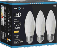 Mexen Nova 3x Bec LED E27, C37, 10W, Caldă - 3000K, 1055 lm - L102-E27-1030-01x03