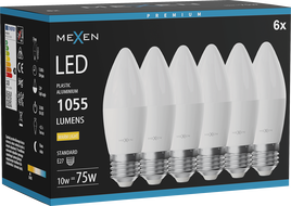 Mexen Nova 6x Bec LED E27, C37, 10W, Cald - 3000K, 1055 lm - L102-E27-1030-01x06