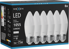 Mexen Nova 6x Bec LED E27, C37, 10W, Neutră - 4000K, 1055 lm - L102-E27-1040-01x06