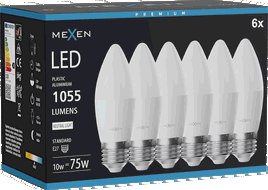 Mexen Nova 6x LED izzó E27, C37, 10W, Semleges - 4000K, 1055 lm - L102-E27-1040-01x06
