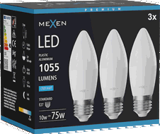 Mexen Nova 3x LED izzó E27, C37, 10W, Hideg - 6500K, 1055 lm - L102-E27-1065-01x03