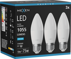 Mexen Nova Set 3x Bec LED E27, C37, 10W, Rece - 6500K, 1055 lm - L102-E27-1065-01x03
