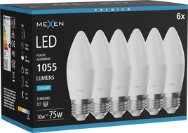 Mexen Nova 6x Bec LED E27, C37, 10W, Rece - 6500K, 1055 lm - L102-E27-1065-01x06