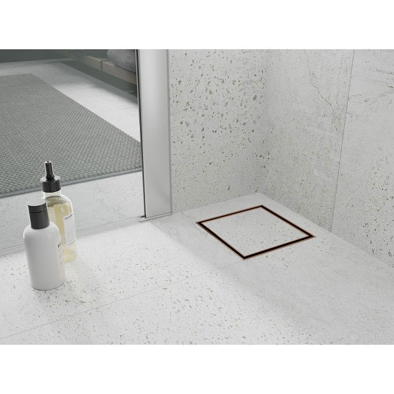 Mexen Flat-Q M13 scurgere de pardoseală pătrată 12 x 12 cm, aur roz - 1610012