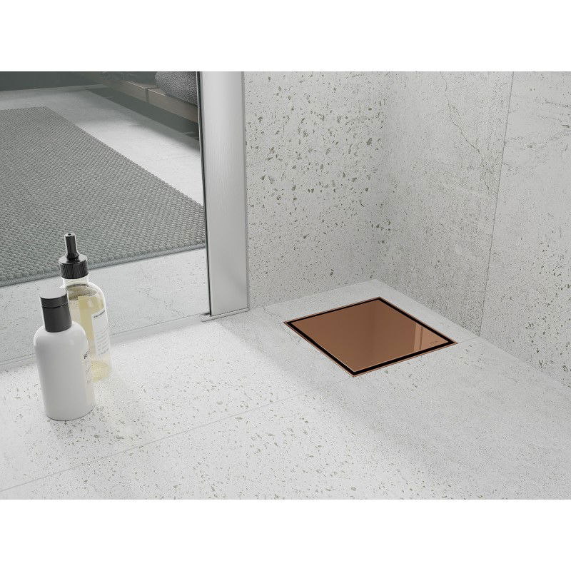 Mexen Flat-Q M13 scurgere de pardoseală pătrată 12 x 12 cm, aur roz - 1610012