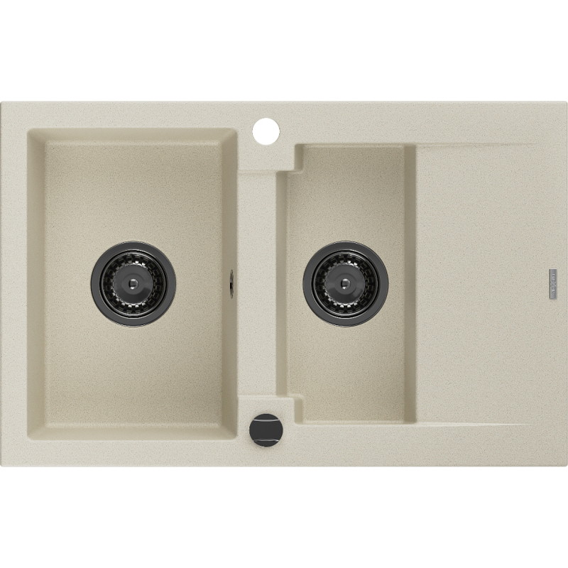 Mexen Gaspar 1,5 medencés gránit mosogató csepegtetővel 737 x 475 mm, bézs, fekete szifon - 6507731505-69-B
