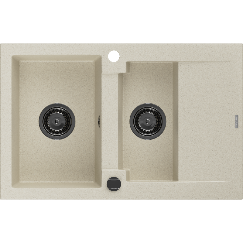 Mexen Gaspar chiuvetă de granit cu 1,5 compartimente și scurgător 737 x 475 mm, bej, sifon negru - 6507731505-69-B