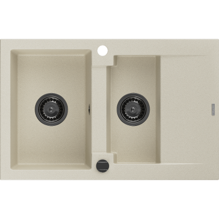 Mexen Gaspar chiuvetă de granit cu 1,5 compartimente și scurgător 737 x 475 mm, bej, sifon negru - 6507731505-69-B