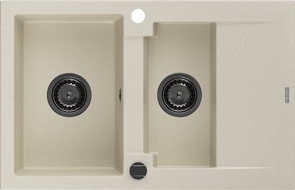 Mexen Gaspar chiuvetă de granit cu 1,5 compartimente și scurgător 737 x 475 mm, bej, sifon negru - 6507731505-69-B