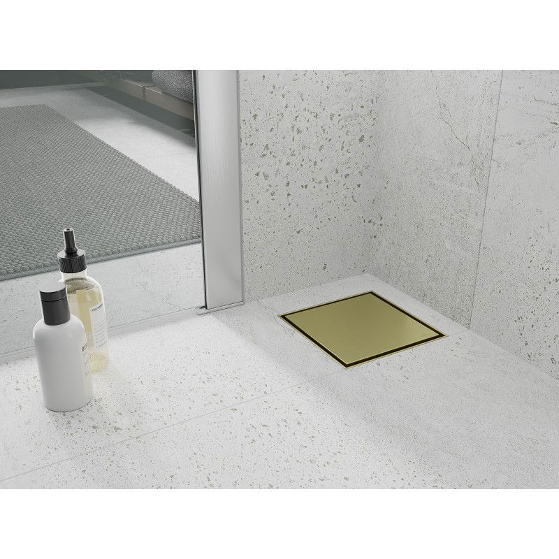 Mexen Flat-Q M13 scurgere de podea pătrată 12 x 12 cm, auriu periat - 1A10012