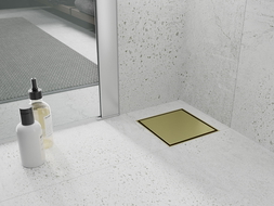 Mexen Flat-Q M13 padlóösszefolyó négyzet alakú 12 x 12 cm, arany szálcsiszolt - 1A10012