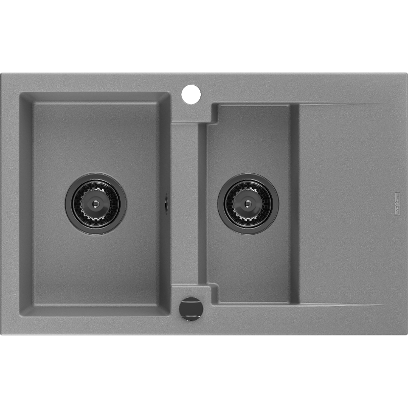 Mexen Gaspar 1.5-medencés gránit mosogató edényszárítóval 737 x 475 mm, Szürke, szifon Fekete - 6507731505-71-B