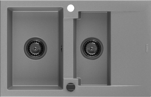 Mexen Gaspar gránit mosogató 1,5 rekeszes csepegtetővel, 737 x 475 mm, szürke, fekete szifonnal - 6507731505-71-B