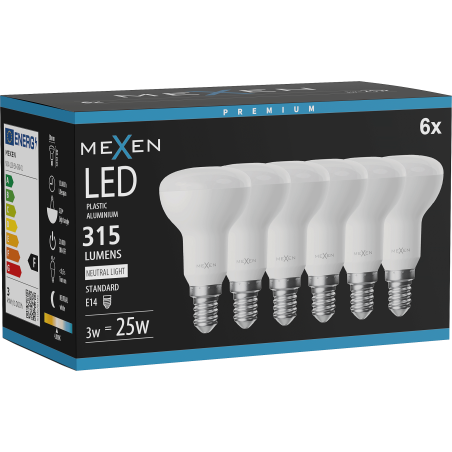 Mexen Nova 6x LED izzó E14, R50, 3W, Semleges - 4000K, 315 lm - L103-E14-0340-01x06
