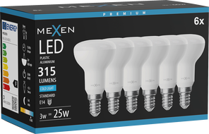 Mexen Nova 6x Bec LED E14, R50, 3W, Rece - 6500K, 315 lm - L103-E14-0365-01x06