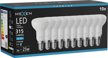 Mexen Nova 10x Bec LED E14, R50, 3W, Rece - 6500K, 315 lm - L103-E14-0365-01x10