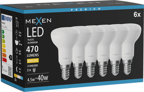 Mexen Nova 6x Bec de lampă LED E14, R50, 4,5W, Caldă - 3000K, 470 lm - L103-E14-0530-01x06