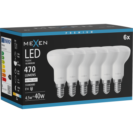 Mexen Nova 6x Bec LED E14, R50, 4,5W, Neutră - 4000K, 470 lm - L103-E14-0540-01x06