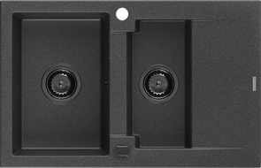 Mexen Gaspar gránit mosogató 1,5 medencés csepegtetővel 737 x 475 mm, fekete szórt, fekete szifon - 6507731505-76-B