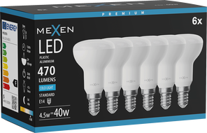 Mexen Nova 6x Bec LED E14, R50, 4,5W, Rece - 6500K, 470 lm - L103-E14-0565-01x06