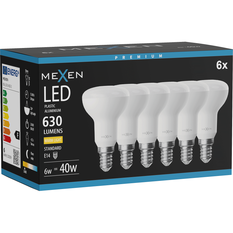 Mexen Nova 6x LED izzó E14, R50, 6W, Meleg - 3000K, 630 lm - L103-E14-0630-01x06