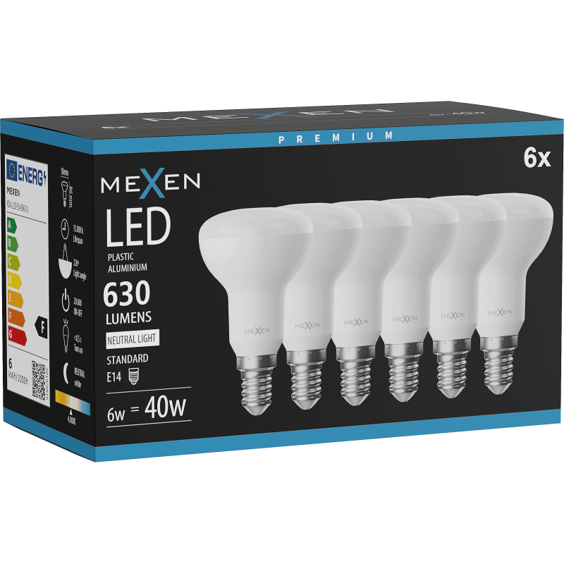 Mexen Nova 6x LED izzó E14, R50, 6W, Semleges - 4000K, 630 lm - L103-E14-0640-01x06