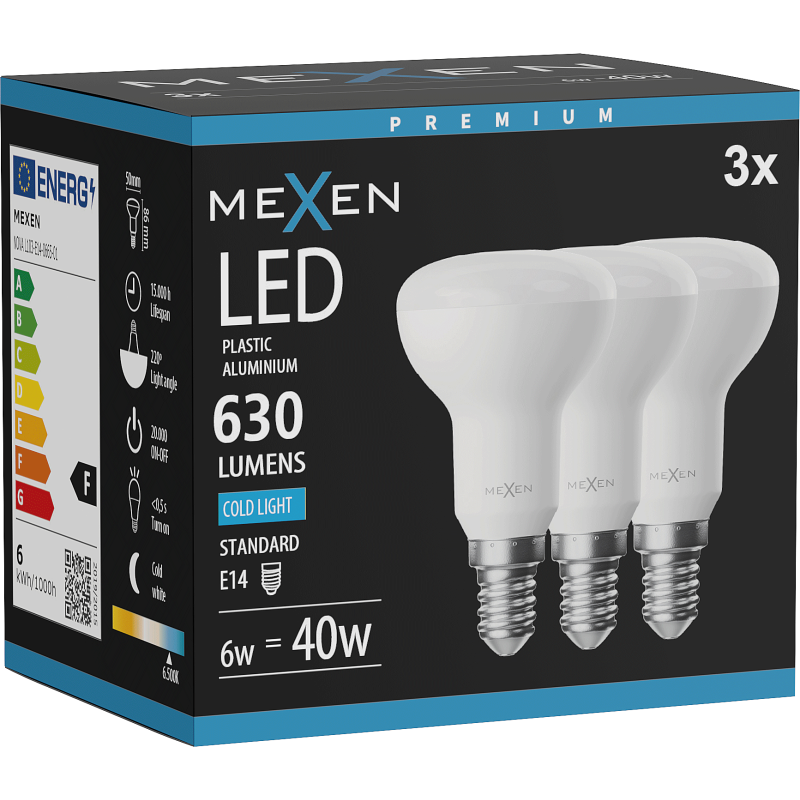 Mexen Nova 3x Bec LED E14, R50, 6W, Rece - 6500K, 630 lm - L103-E14-0665-01x03