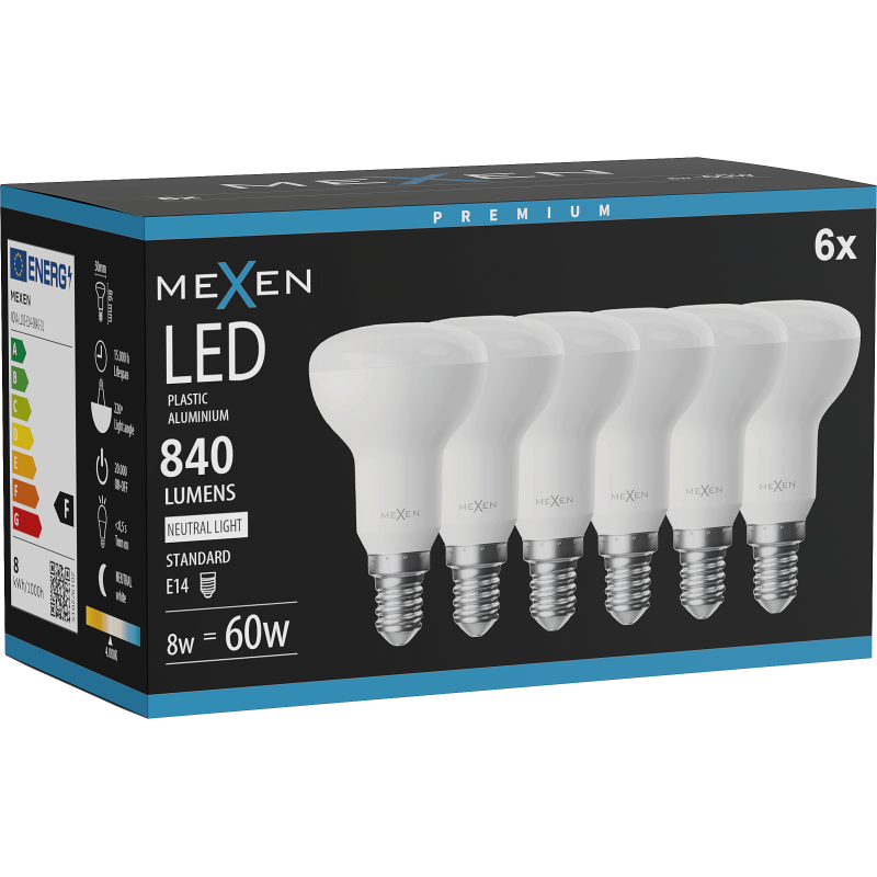 Mexen Nova 6x Bec LED E14, R50, 8W, Neutru - 4000K, 840 lm - L103-E14-0840-01x06