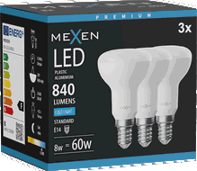 Mexen Nova 3x LED izzó E14, R50, 8W, Hideg - 6500K, 840 lm - L103-E14-0865-01x03
