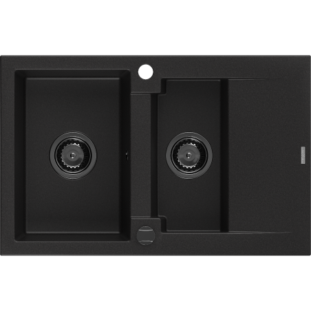 Mexen Gaspar chiuvetă din granit cu 1,5 compartimente și scurgător 737 x 475 mm, negru, sifon negru - 6507731505-77-B