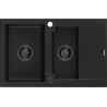 Mexen Gaspar chiuvetă din granit cu 1,5 compartimente și scurgător 737 x 475 mm, negru, sifon negru - 6507731505-77-B