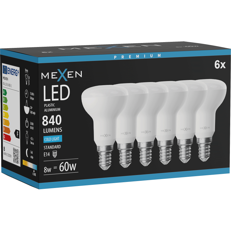 Mexen Nova 6x Bec LED E14, R50, 8W, Rece - 6500K, 840 lm - L103-E14-0865-01x06