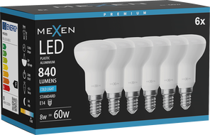 Mexen Nova 6x LED Izzó E14, R50, 8W, Hideg - 6500K, 840 lm - L103-E14-0865-01x06