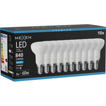 Mexen Nova 10x LED izzó E14, R50, 8W, Hideg - 6500K, 840 lm - L103-E14-0865-01x10