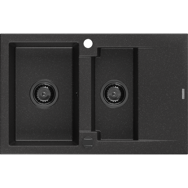 Mexen Gaspar chiuvetă de granit cu 1,5 cuve și scurgător 737 x 475 mm negru/argintiu metalizat, sifon negru - 6507731505-73-B