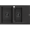 Mexen Gaspar chiuvetă de granit cu 1,5 cuve și scurgător 737 x 475 mm negru/argintiu metalizat, sifon negru - 6507731505-73-B