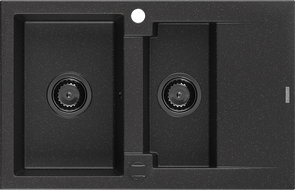 Mexen Gaspar chiuvetă de granit cu 1,5 cuve și scurgător 737 x 475 mm negru/argintiu metalizat, sifon negru - 6507731505-73-B