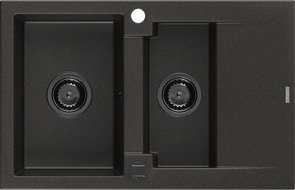 Mexen Gaspar chiuvetă de bucătărie din granit cu 1,5 cuve și scurgător 737 x 475 mm, negru/auriu metalizat, sifon negru