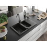 Mexen Gaspar 1,5 rekeszes, csepptálcás gránit mosogató 737 x 475 mm, fekete/arany metál, fekete szifonnal - 6507731505-75-B