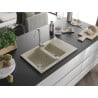 Mexen Gaspar chiuvetă din granit cu 1,5 compartimente și uscător, 737 x 475 mm, bej, sifon crom - 6507731505-69