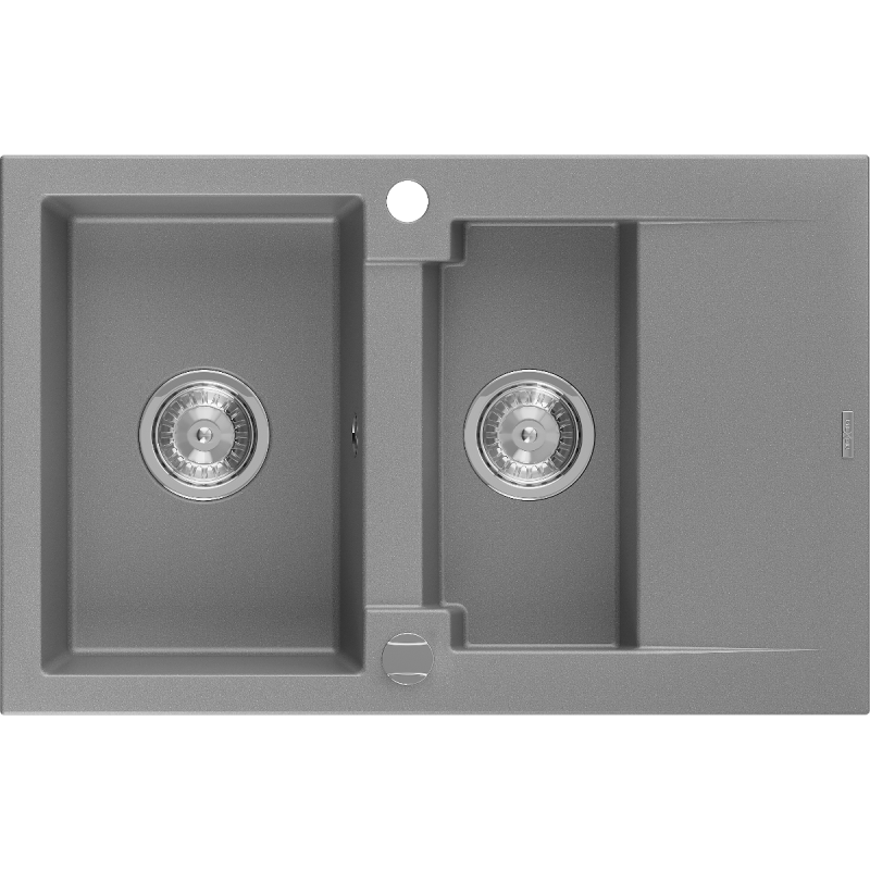 Mexen Gaspar gránit mosogató 1,5 medencés csepegtetővel 737 x 475 mm, szürke, króm szifon - 6507731505-71