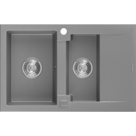 Mexen Gaspar 1,5 rekeszes gránit mosogatótálca, csepegtetővel, 737 x 475 mm, szürke, krómozott szifon - 6507731505-71