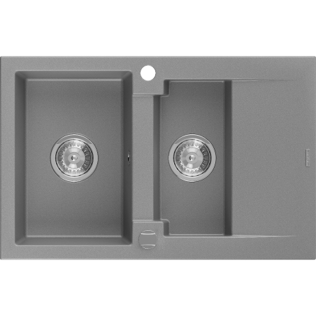 Mexen Gaspar gránit mosogató 1,5 medencés csepegtetővel 737 x 475 mm, szürke, króm szifon - 6507731505-71