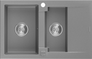 Mexen Gaspar chiuvetă de granit cu 1,5 compartimente și scurgător 737 x 475 mm, gri, sifon crom - 6507731505-71