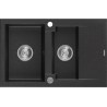 Mexen Gaspar chiuvetă de granit cu 1,5 cuve și scurgător 737 x 475 mm, negru/argintiu metalizat, sifon cromat - 6507731505-73