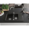 Mexen Gaspar chiuvetă din granit cu 1,5 cuve cu scurgător 737 x 475 mm, negru/auriu metalizat, sifon cromat - 6507731505-75