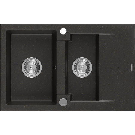 Mexen Gaspar chiuvetă din granit 1,5 camere cu scurgător 737 x 475 mm, negru/auriu metalic, sifon crom - 6507731505-75
