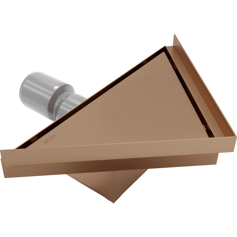 Mexen Flat-T M13 háromszög alakú padlóösszefolyó 20 x 20 cm, kefe hatású réz - 1C10320