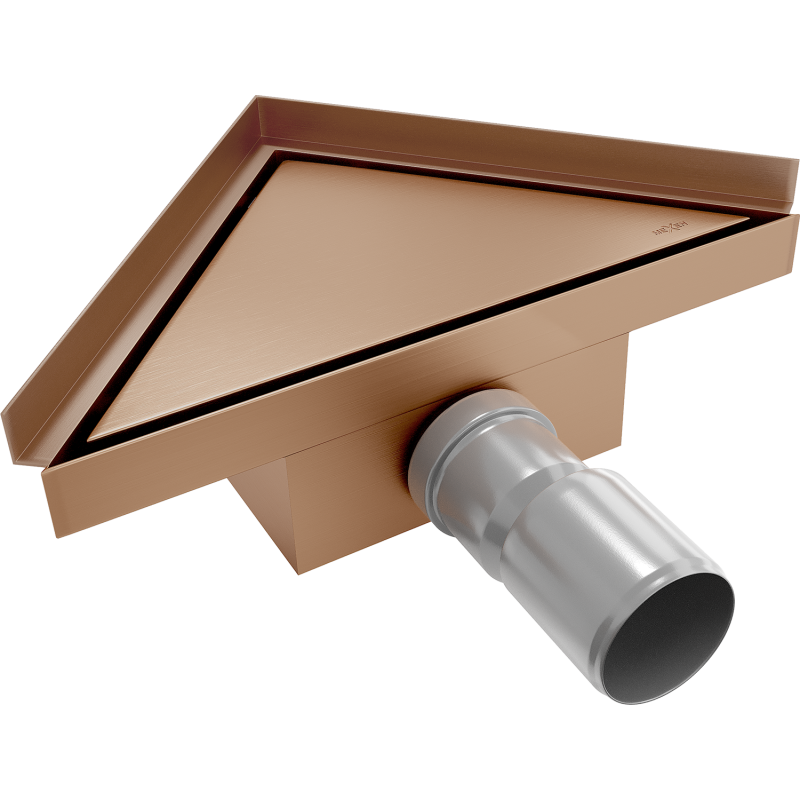 Mexen Flat-T M13 háromszög alakú padlóösszefolyó 20 x 20 cm, kefe hatású réz - 1C10320