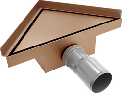 Mexen Flat-T M13 háromszög alakú padlóösszefolyó 20 x 20 cm, kefe hatású réz - 1C10320